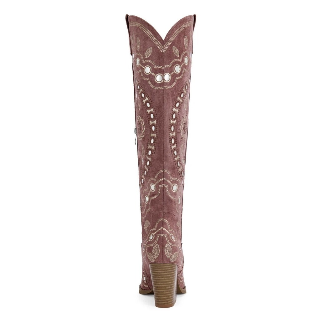 AZALEA WANG Aamina Tall Faux Suede Western Boots Mauve Pink 9 NWT - Picture 4 of 4